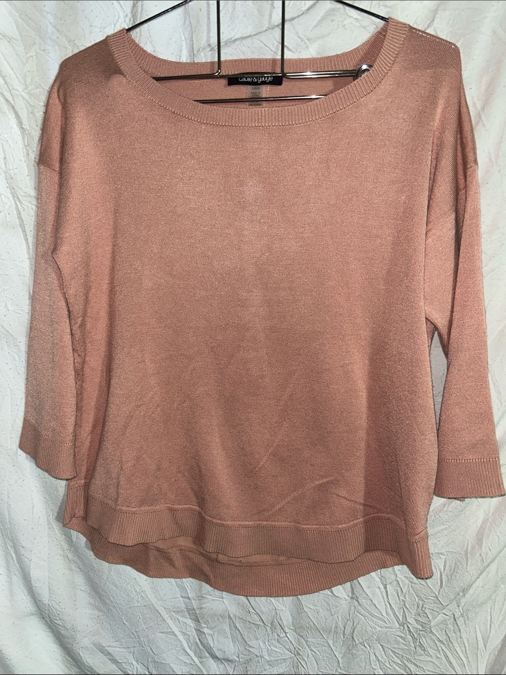 Cable & Gauge Dusty Rose Scoop Neck Lightweight Sweater-size large